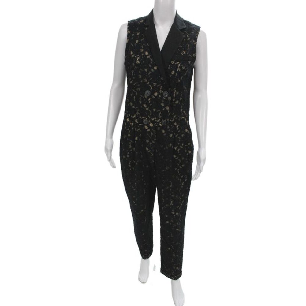 Sea Women Sleeveless V-Neck Floral Jumpsuit Black Button Fall Size 6